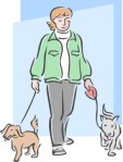 woman walking two dogs